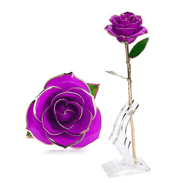 

love forever rose flower box long stem 24k gold foil trim for valentine's day mother's wedding birthday gift decorative flowers &