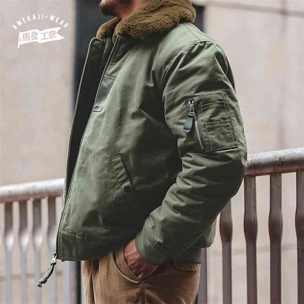 

maden winter b15 jackets men american retro bomber air force bomber jacket coat fall padded fleece collar coats men's clothing 210819, Black;brown