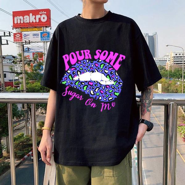 

men's t-shirts pour some sugar on me print t shirt 100% cotton funny graphic tee lip tshirt oversized female/male's, White;black