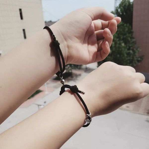

kimter lucky braided red rope bracelets creative magnetic ball couple bracelet distance relationship anniversary gift q113fz, Golden;silver