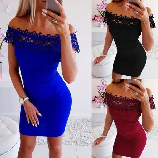 

casual dresses spring dress lace one neck with buttocks, Black;gray