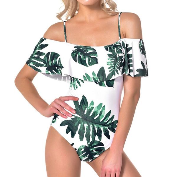 

one-piece suits ladies one piece 2021 ruffle floral print bikini swimsuit bandage push up bra monokini swimwear bathing off shoulder