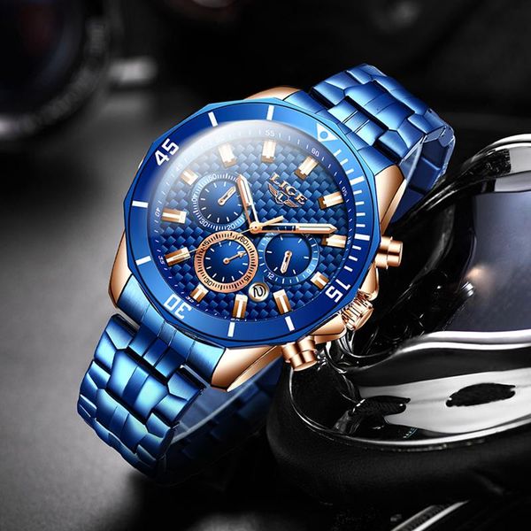 

wristwatches men watches lige classic business waterproof chronograph quartz wristwatch casual date display clock calendar relogio masculino, Slivery;brown