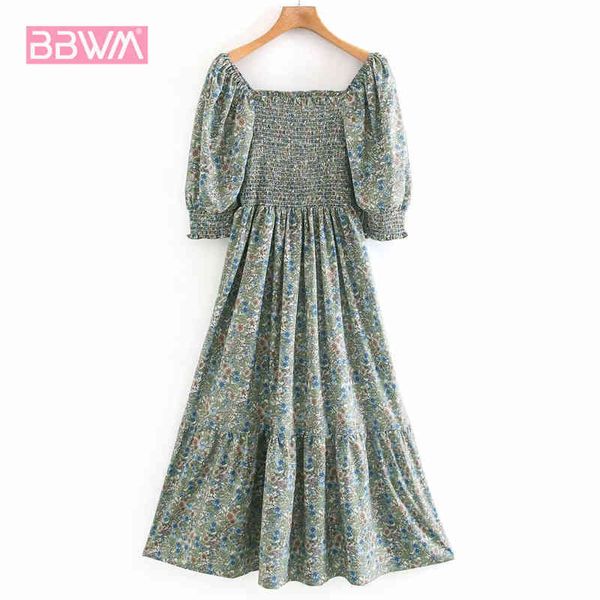 

french retro square collar elastic waist slim slimming flower print chic women's dress leisure holiday female dresses 210507, Black;gray