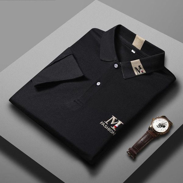 

men's polos 100% cotton autumn long sleeve embroidered logo shirt casual brand fashion clothing lapel s-3xl, White;black