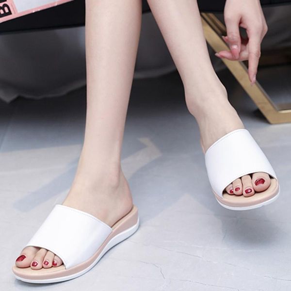 

slippers fashion 2021 women's summer solid color round toe flat non-slip beach shoes women d2#2, Black