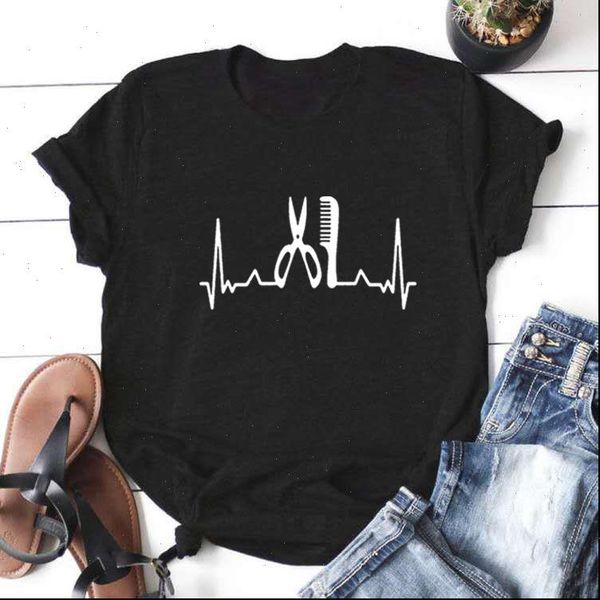 

womens t shirt hairstylist heartbeat graphic summer shirts women cotton casual funny loose tee femme black white