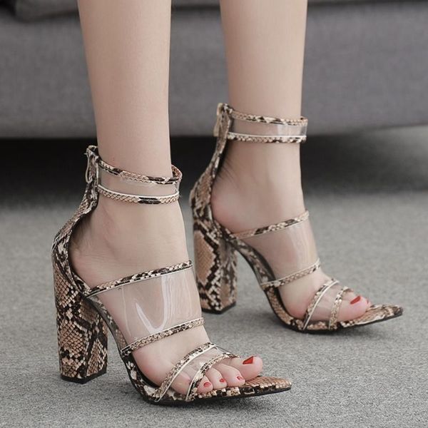 

dress shoes women snakeskin transparent zip square heel sandals heels open toe sapato feminino transparente #3, Black