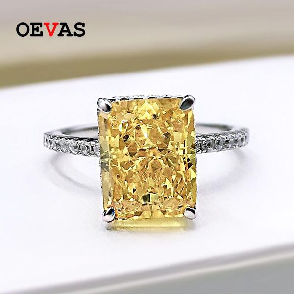 

cluster rings oevas 100% 925 sterling silver 8*10mm yellow pink aquamarine high carbon diamond radiant cut for women party fine jewelry, Golden;silver
