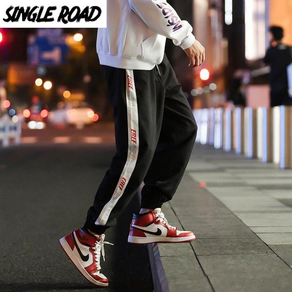 

singleroad men's joggers men harem pants side striped hip hop japanese streetwear cargo trousers male sweatpants man, Black
