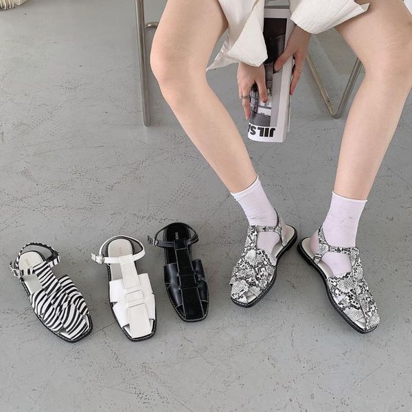 

snake pattern cross band weave sandals women slides summer zebra snadales femme shoes cut out cover toe gladiator sandalias 2021, Black