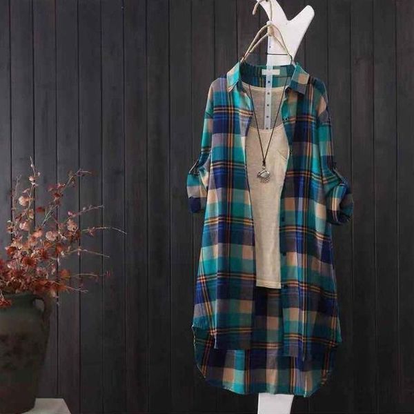 

women casual basic autumn spring blouse plaid shirt long sleeve plus size ~3xl women's blouses & shirts, White