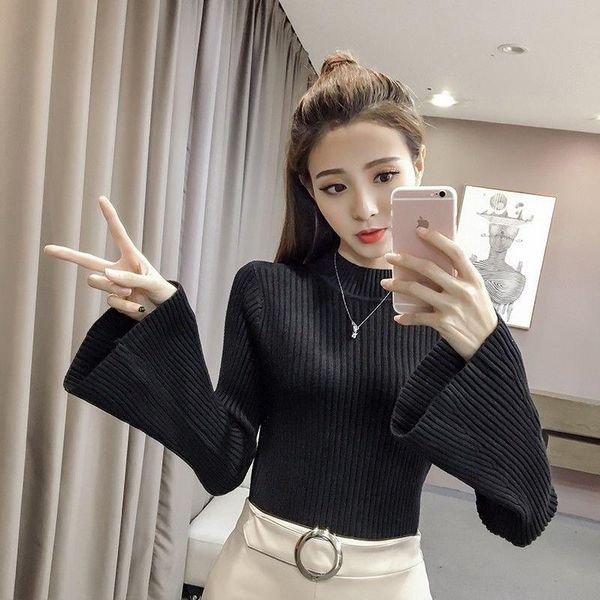 

women's sweaters 2021 solid color stitching loose pullover casual drop shoulder sleeve knitted sweater winter fashion l06, White;black
