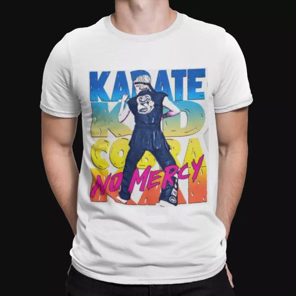 

Cobra Kai T-Shirt Strike First Karate Kid Retro Tee Movie TV No Mercy, White;black
