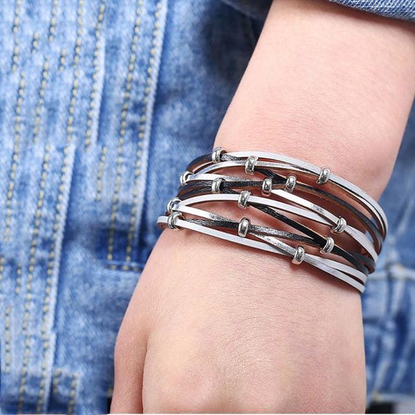 

charm bracelets gorgor men alloy and leather pattern multi-layer interleaving creative individuality party accessories og1304lh, Golden;silver
