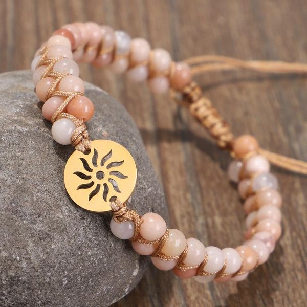 

charm bracelets handmade natural stone boho yoga healing meditation bracelet & bangle sun flower stainles steel women men gift jewelry, Golden;silver