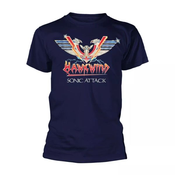 

hawkwind sonic attack (navy) official t-shirt men unisex, White;black