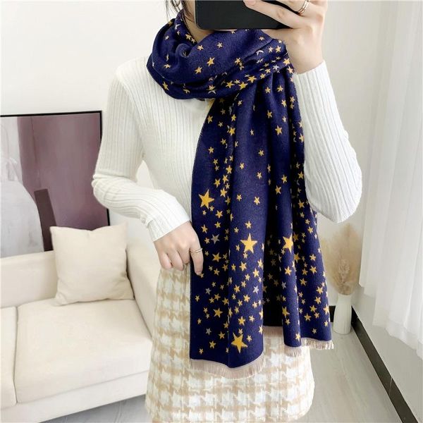 

scarves 2021 autumn product scarf women 65*180cm long starry sky warm cashmere shawl thickening, Blue;gray