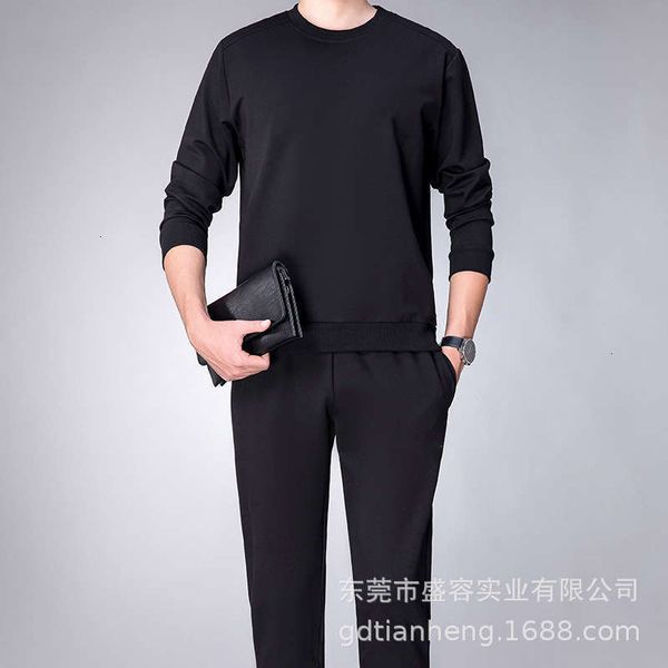 

men's autumn spring tracksuits sports leisure suit middle aged and old age sweater round neck long sleeve simple two piece home wear, Gray