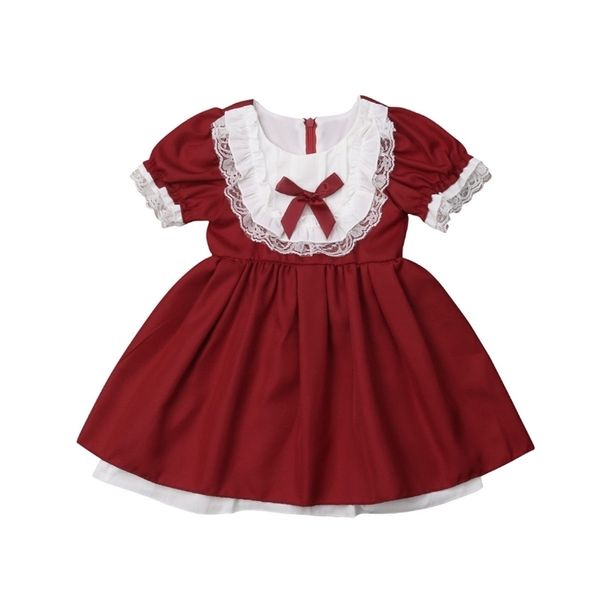 Abito rosso natalizio per ragazze Toddler Kids Party Birthday Pageant Wedding Lace Bow Princess Tutu formale 210515