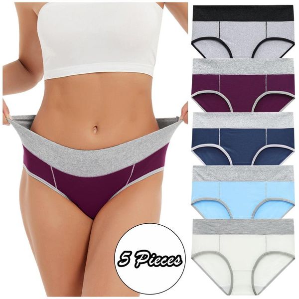 

yoga outfit 5pcs/lot plus size cotton panties patchwork underwear women mid waist briefs m-4xl
