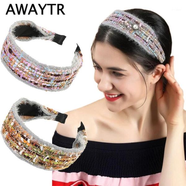 

colorful plaid wool fabric headband fall women hairband gingham head bezel woolen hair hoop bands fashion accessorie1