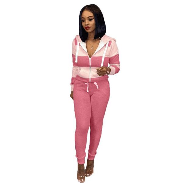 

two piece dress casual sports set women hooded striped coat and long pants 2 autumn winter tracksuit outfit dx9209, White