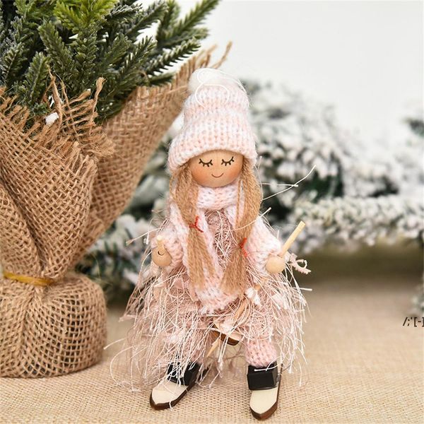 Decorazione natalizia in legno ragazza cappello sciarpa sci nappa ornamento ciondolo famiglia arredamento ragazze bambino regalo di Natale DWF12545