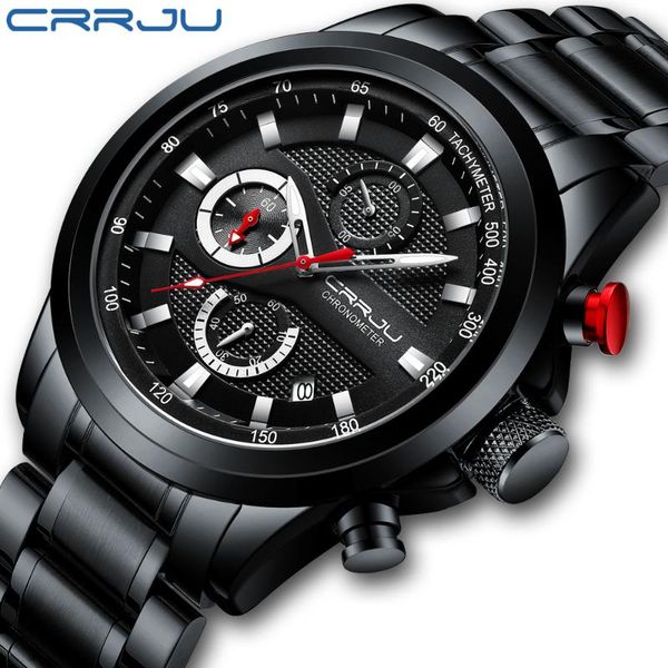 

wristwatches 2021 gift crrju quartz watch male luminous comfortable stainless steel chronograph waterproof relogio masculino, Slivery;brown