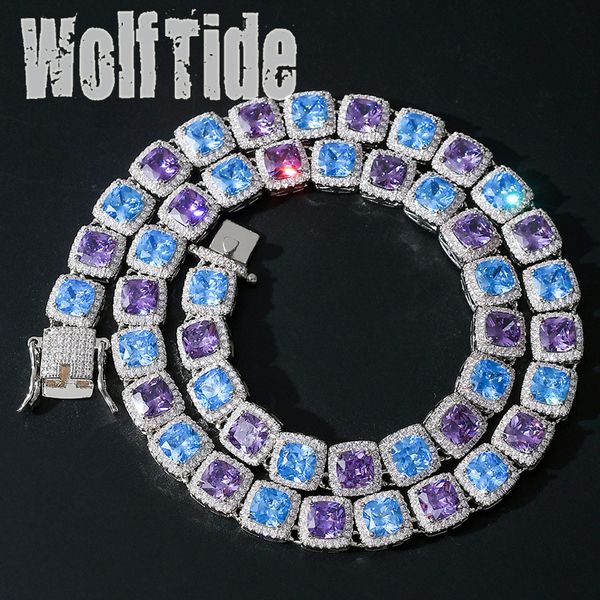 

hip hop bling blue tennis link chain choker necklace geometric square 5a cz stone for men and women iced out rapper jewelry collar punk part, Black