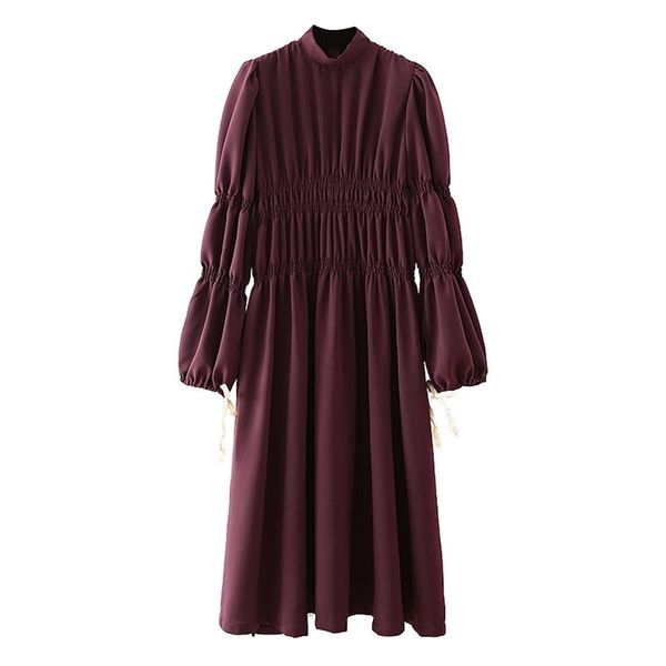 

women long dress fashion stand collar long sleeve elastic waist elegant female party purple loose es 210524, Black;gray