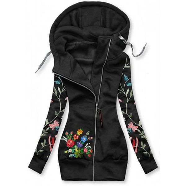 

casual dresses women's digital printed flower hooded cardigan with zipper and drawstring, Black;gray