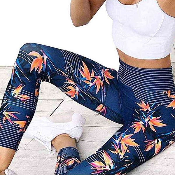 Yoga pantolon kadın fitness spor tozluk şerit baskı elastik spor salonu egzersiz tayt S-XL koşu pantolonları artı boyutu H1221