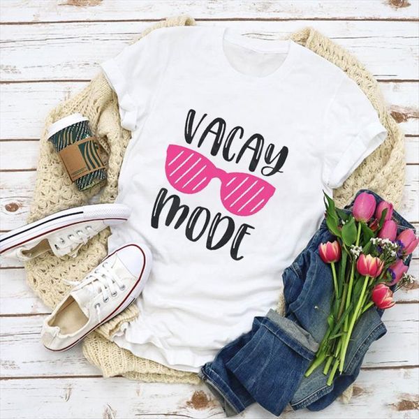 

graphic beach vacay mode women t shirt short sleeve fashion summer lady clothes womens clothing tee female, White