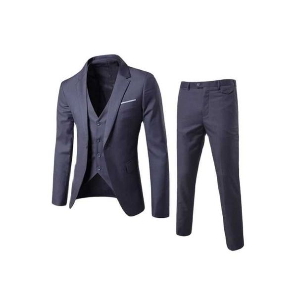 Костюм Maleautumn и зимний мужской новый трехсекционный костюм + куртка жилет брюки + сплошной цвет шесть цветов M-6XL кнопка карманные украшения X0909