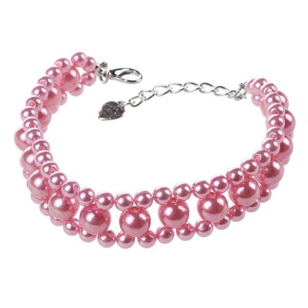 

dog apparel three rows faux pearl beads linked pet collar necklace s pink