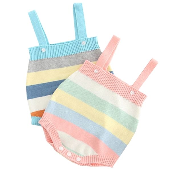 

knitted clothes rainbow born rompers girls cotton sleeveless infant baby jumpsuit for boys romper overalls 210417, White