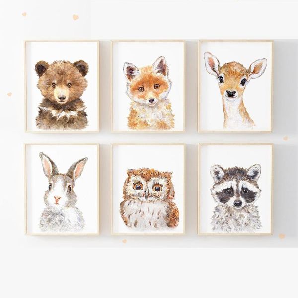 

paintings giraffe elephant canvas child poster nursery wall art picture print forest animal painting nordic kid baby bedroom decor