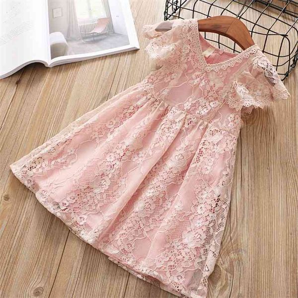 

baby girl dress summer for s lace carved flying sleeve chinese 210528, Red;yellow