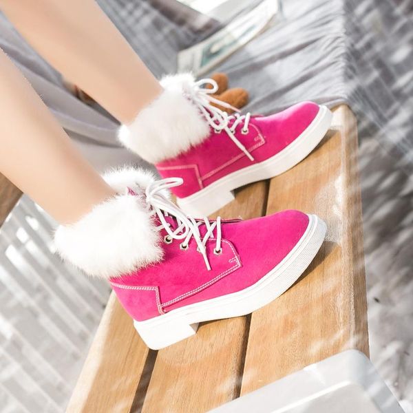 

boots ankle snow winter women height increasing plush keep warm comfortable flock low heel round toe woman's candy short, Black