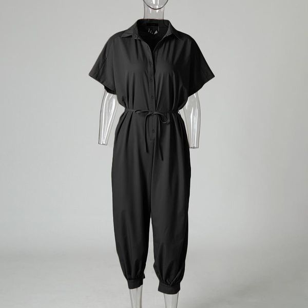 

women's jumpsuits & rompers 2021 women vintage celmia short sleeve romper cargo pants casual button harem large size overalls jumpsuit, Black;white