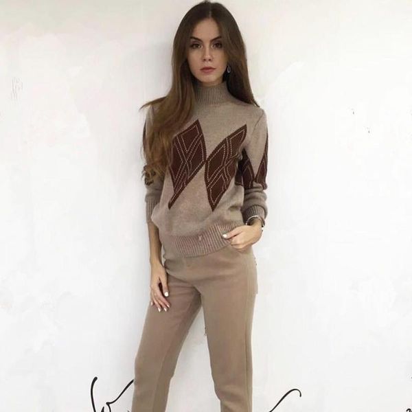 

two piece dress turtleneck pullover sweatshirts knit pants set women tracksuit winter fall knitted clothing sets, White