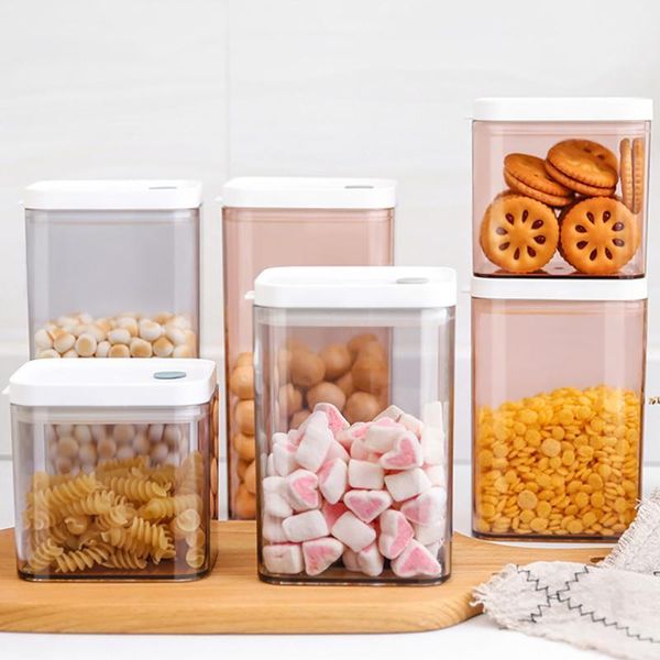 

fresh kitchen storage bottles grain box moisture-proof sealed tank square plastic transparent dried fruit jars container