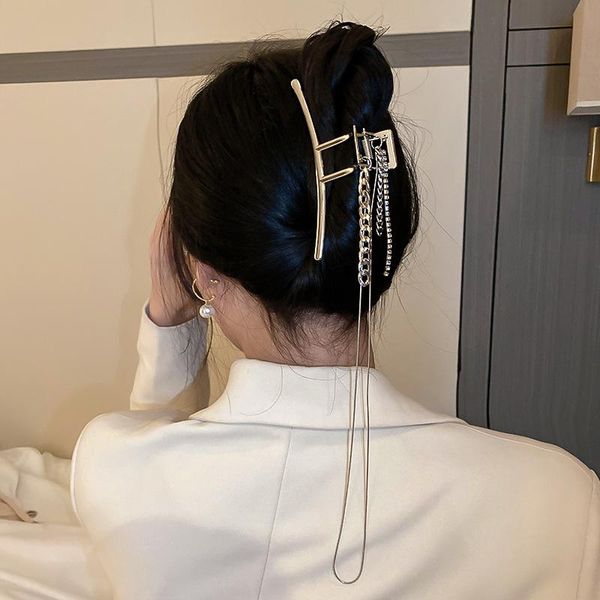 

hair clips & barrettes srcoi exaggerated geomtric large metal clip accessories with long rhinestone tassel hollow headwear women ornaments, Golden;silver