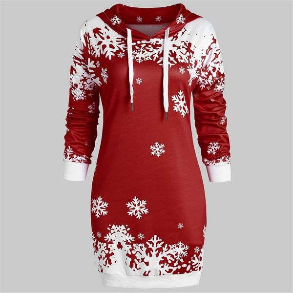 

casual dresses women sweatshirt dress merry christmas snowflake printed hooded elegant vintage winter autumn mini vestidos, Black;gray