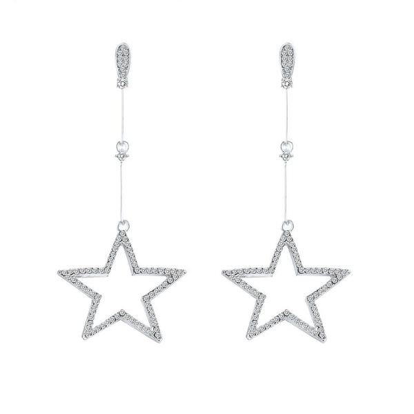 

dangle & chandelier simple star earrings brilliant crystal zircon gold hoop for women girls lady fashion jewelry 2021 trendy tassel earring, Silver