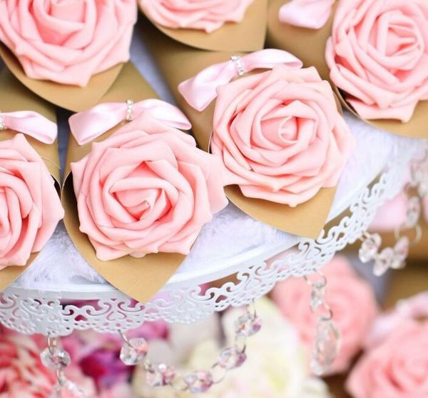 

gift wrap 50pcs ice cream cones style rose flowers wedding favors candy boxes bomboniera party gifts box table decor, 8 colors