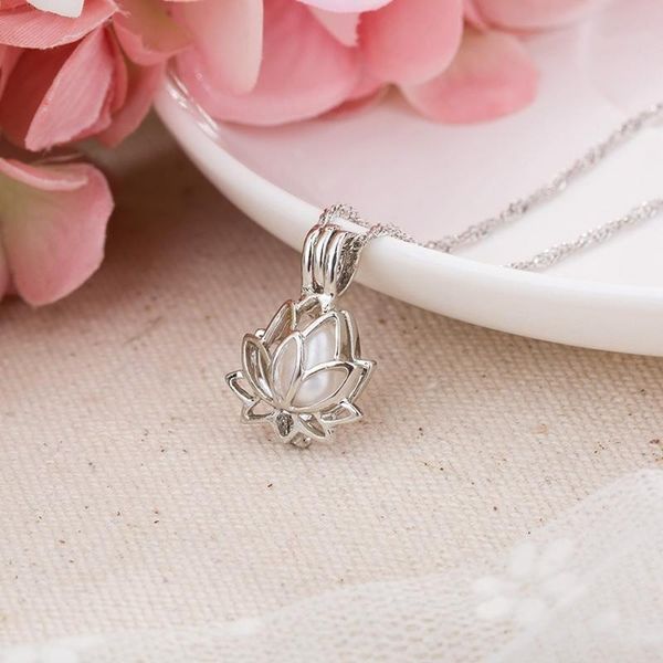 

pendant necklaces 2021 luminous lotus flower shaped clavicle necklace glowing the dark moon for women prayer buddhism jewelry, Silver