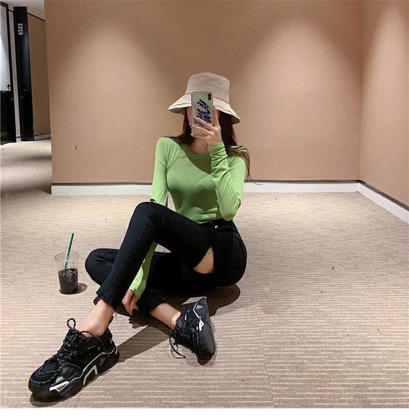 

kog494 black tall waist hole in female tight jeans show new port flavour cut water tight tiny feet pencil, Blue