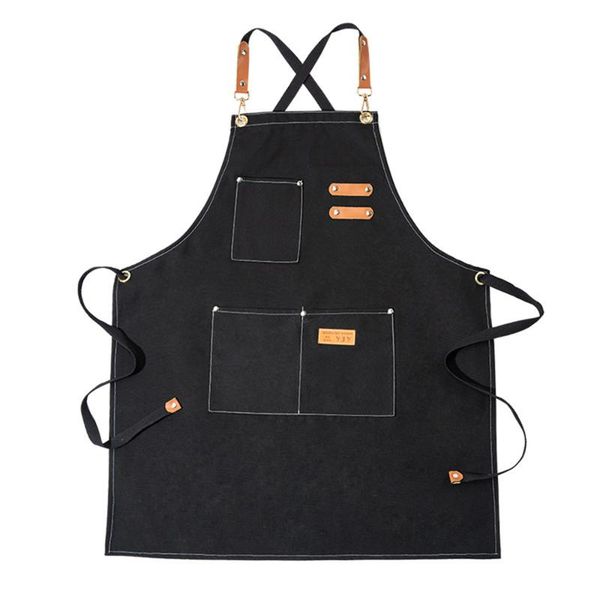 

bib apron bartender multi pocket work uniform bbq chef casual removable denim baker leather strap adjustable barista aprons
